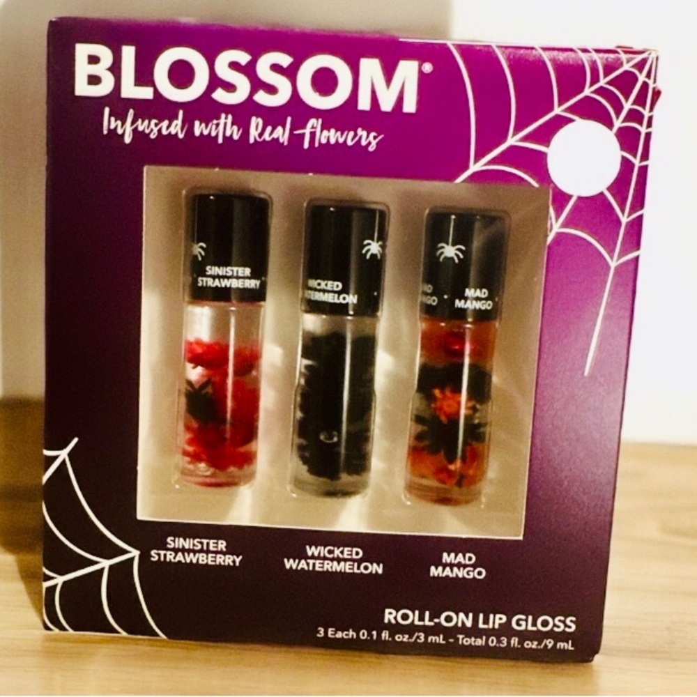 Halloween Themed Flower Infused Lip Oil |  Blossom Roll-On Lip Gloss Trio | NEW